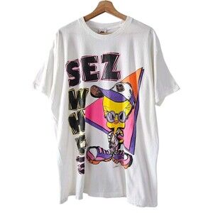 Vintage 1997 Tweety Bird Sez Who Looney Tunes Freeze White TShirt Warner Bros